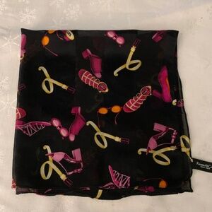 Vintage Kenneth Cole 100% Silk Scarf / Black Scarf w/Pink and Yellow Accessories